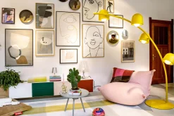 Big Lebow Arc lamp, geel, 186x234 cm