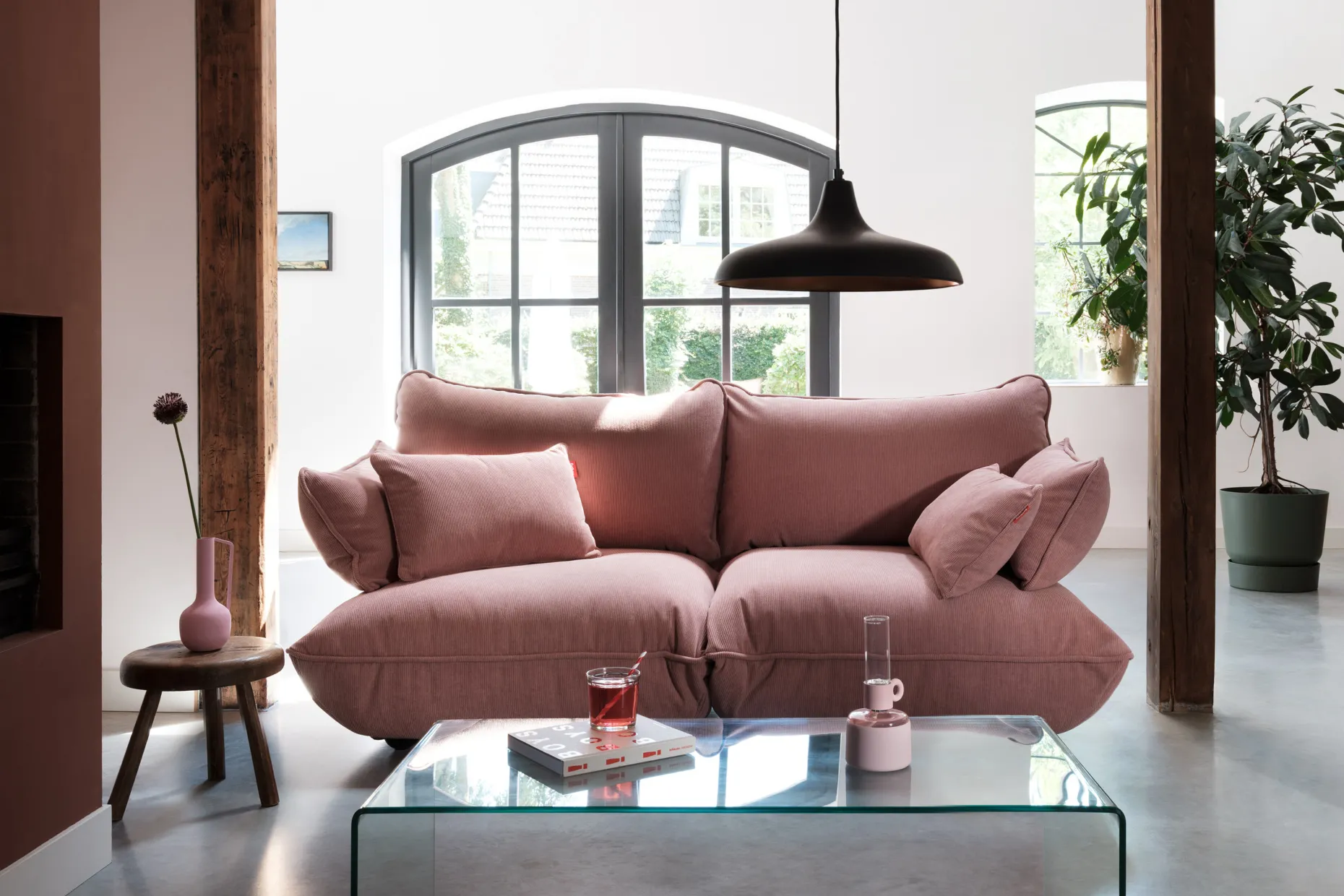King Pillow Cord Sierkussen, roze, 66x40 cm