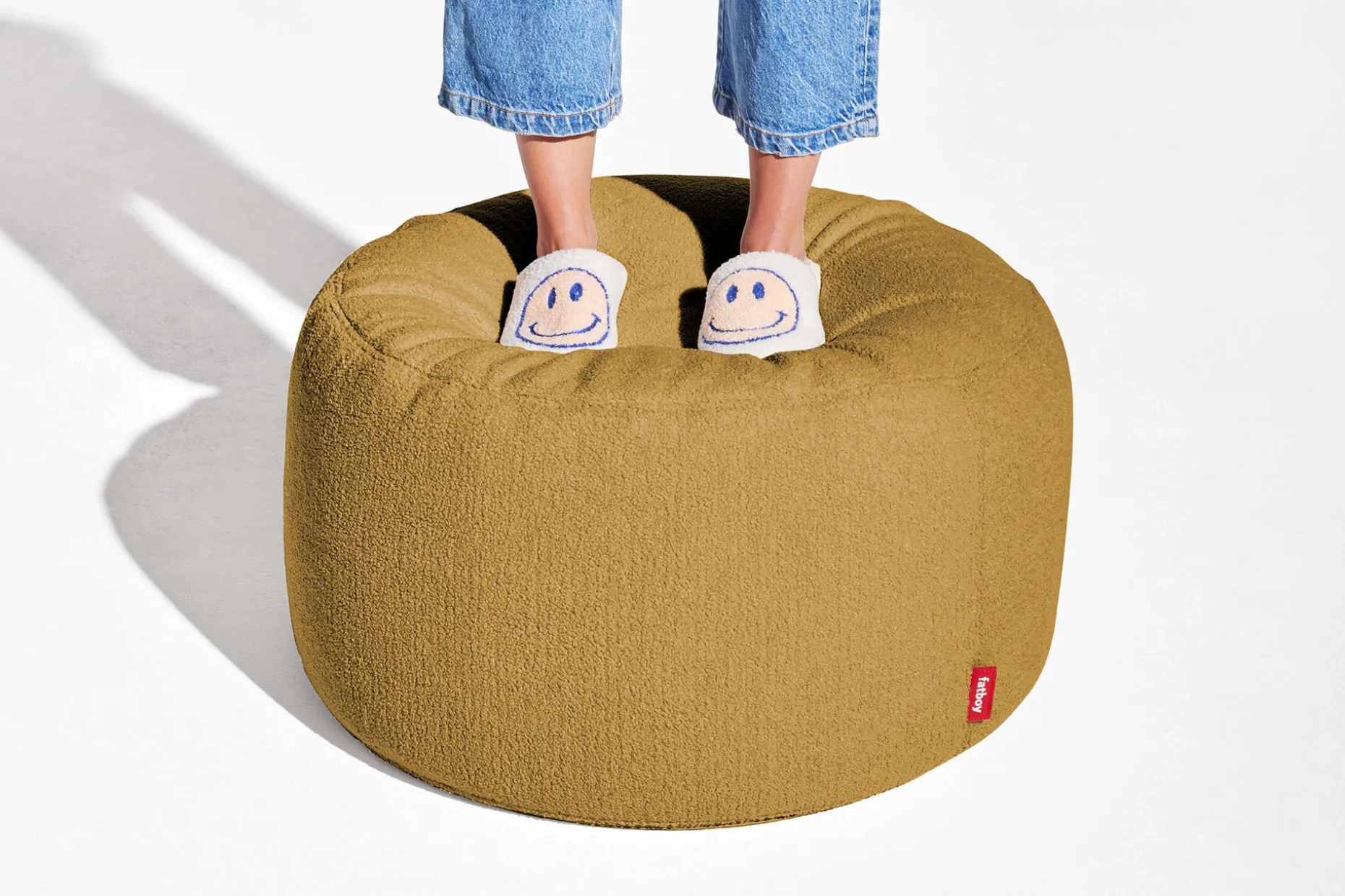 Point Large Sherpa Grote poef voor binnen, goud, 70x70x40 cm
