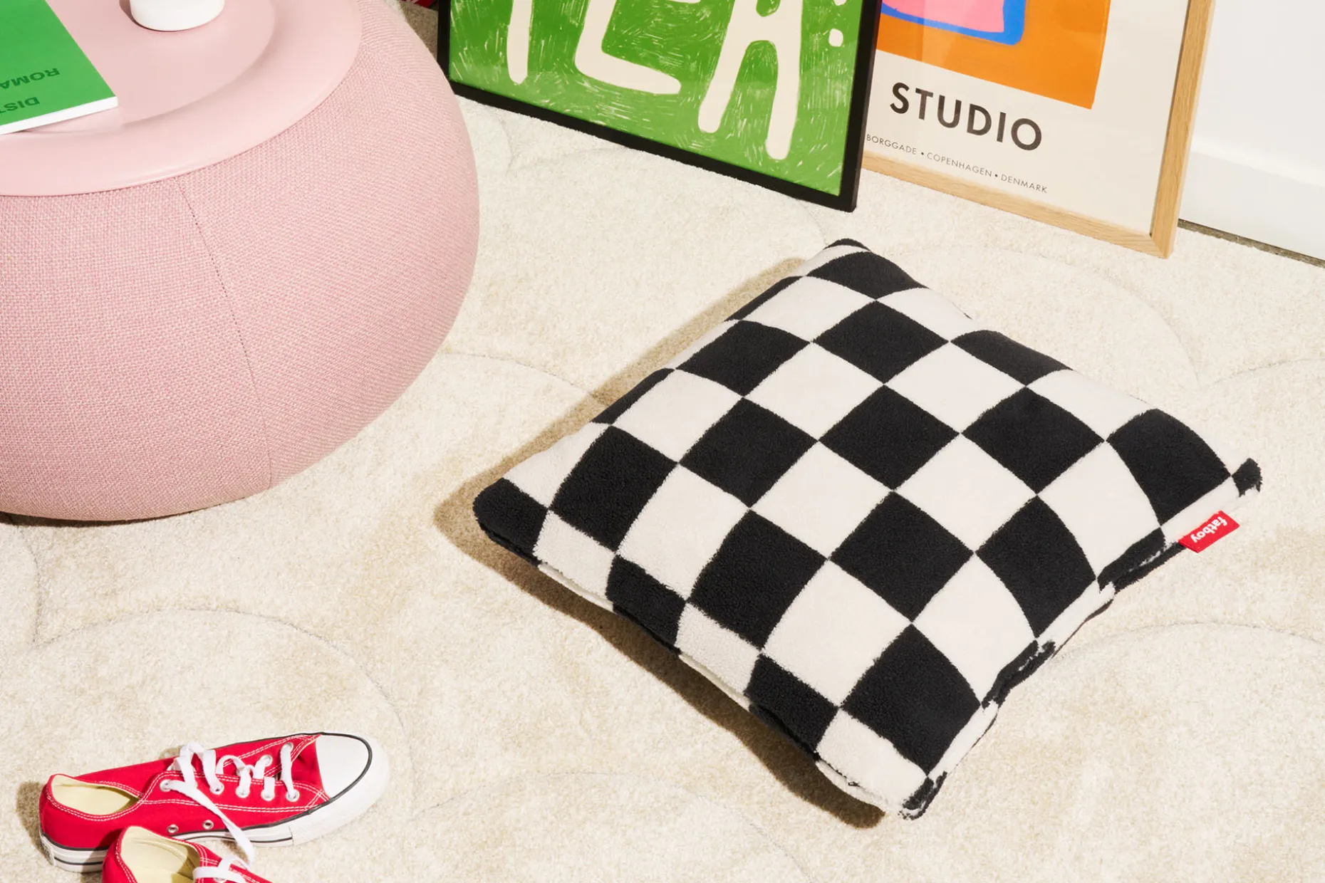 Square Pillow Teddy Kussen gemaakt van superzachte teddystof, wit, 50x50 cm