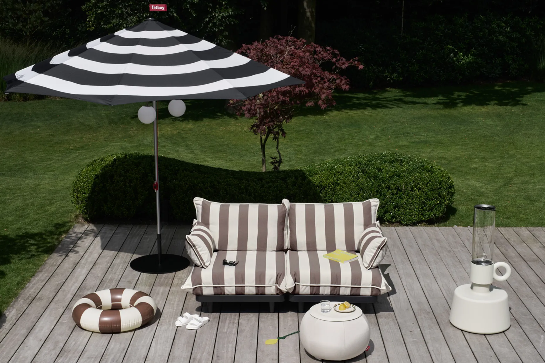 Stripesol + Base Black Parasol met voet, 350x350x280 cm