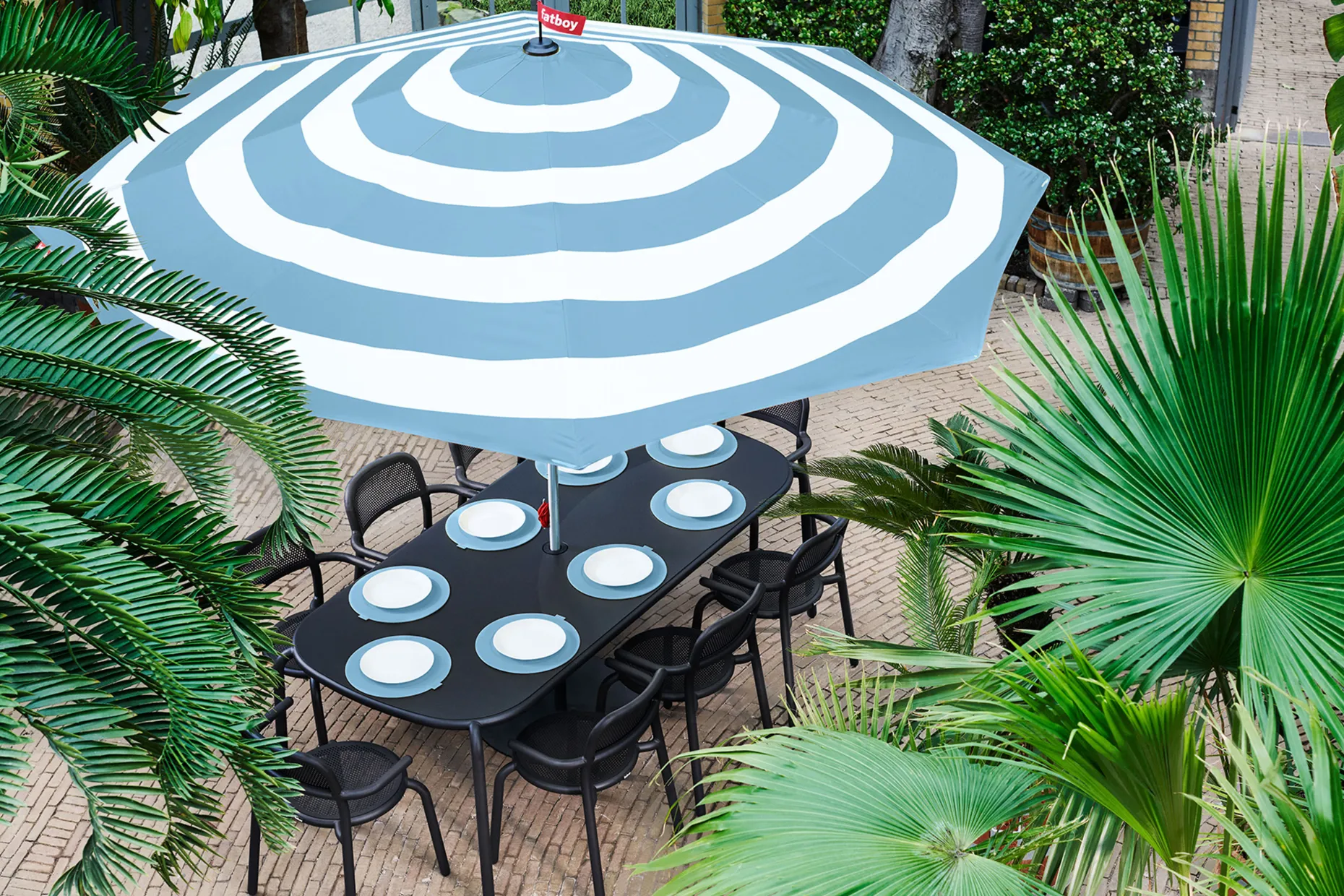 Stripesol + Base Black Parasol met voet, 350x350x280 cm
