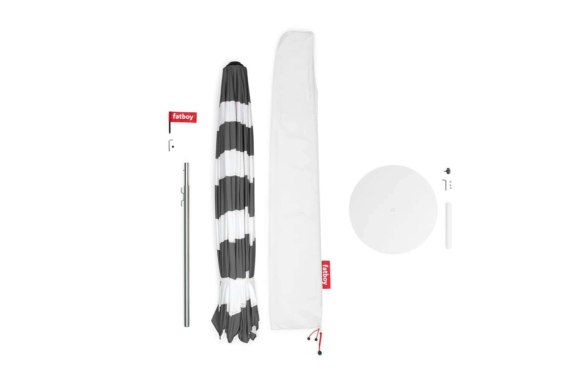 Stripesol + Base Light Grey Parasol met voet, 350x350x280 cm