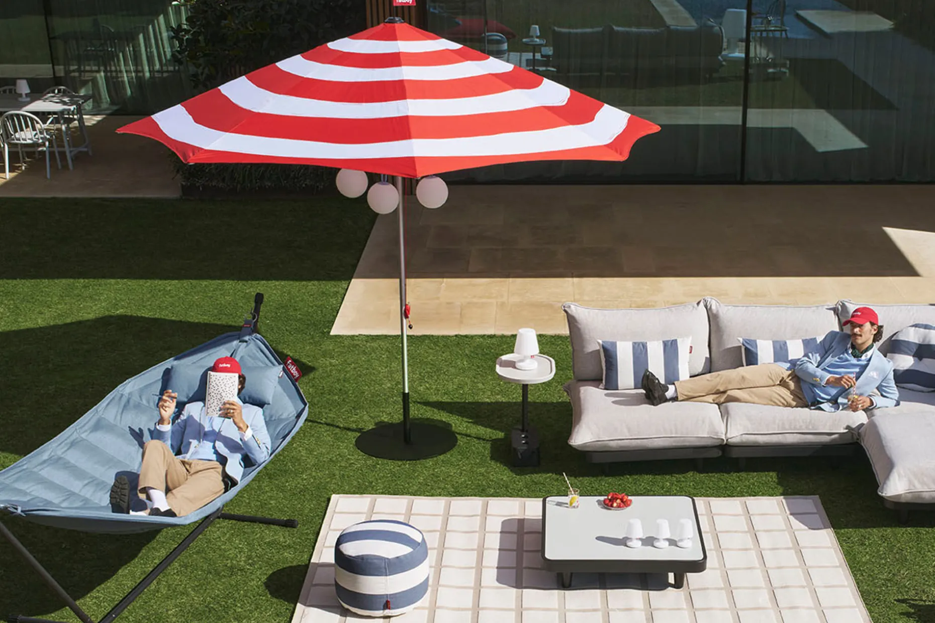 Stripesol 350 cm Parasol, rood, 350x350x280 cm
