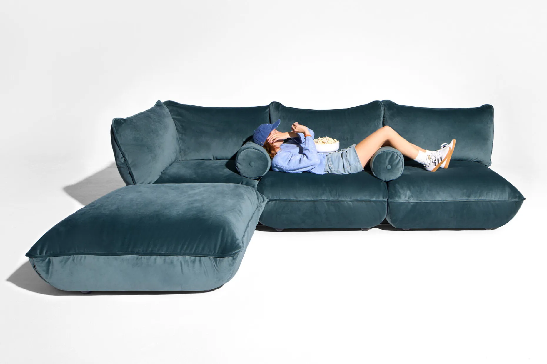 Sumo Corner Seat Velvet Corner Seat, blauw, 108x108x90 cm