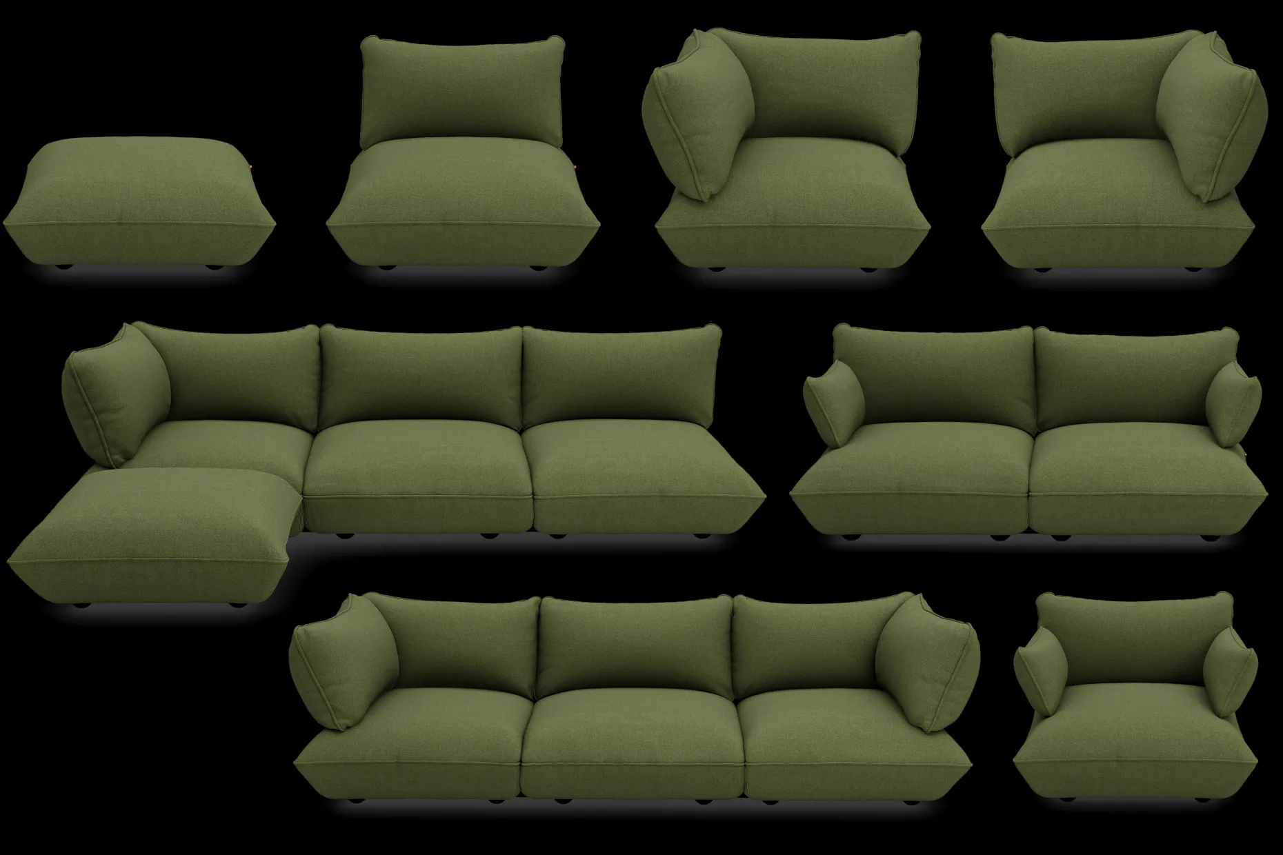 Sumo Corner Sofa Boucle Leaf Green Modulaire binnenbank, 301x108x90 cm