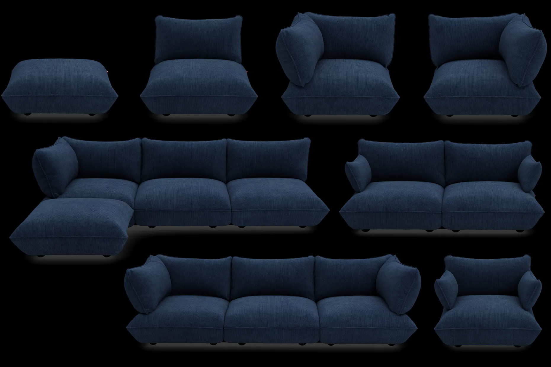 Sumo Corner Sofa Left Cord Deep Blue Modulaire binnenbank, 301x108x90 cm