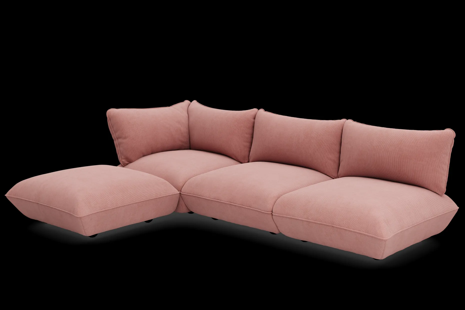 Sumo Corner Sofa Left Cord Soft Pink Modulaire binnenbank, 301x108x90 cm
