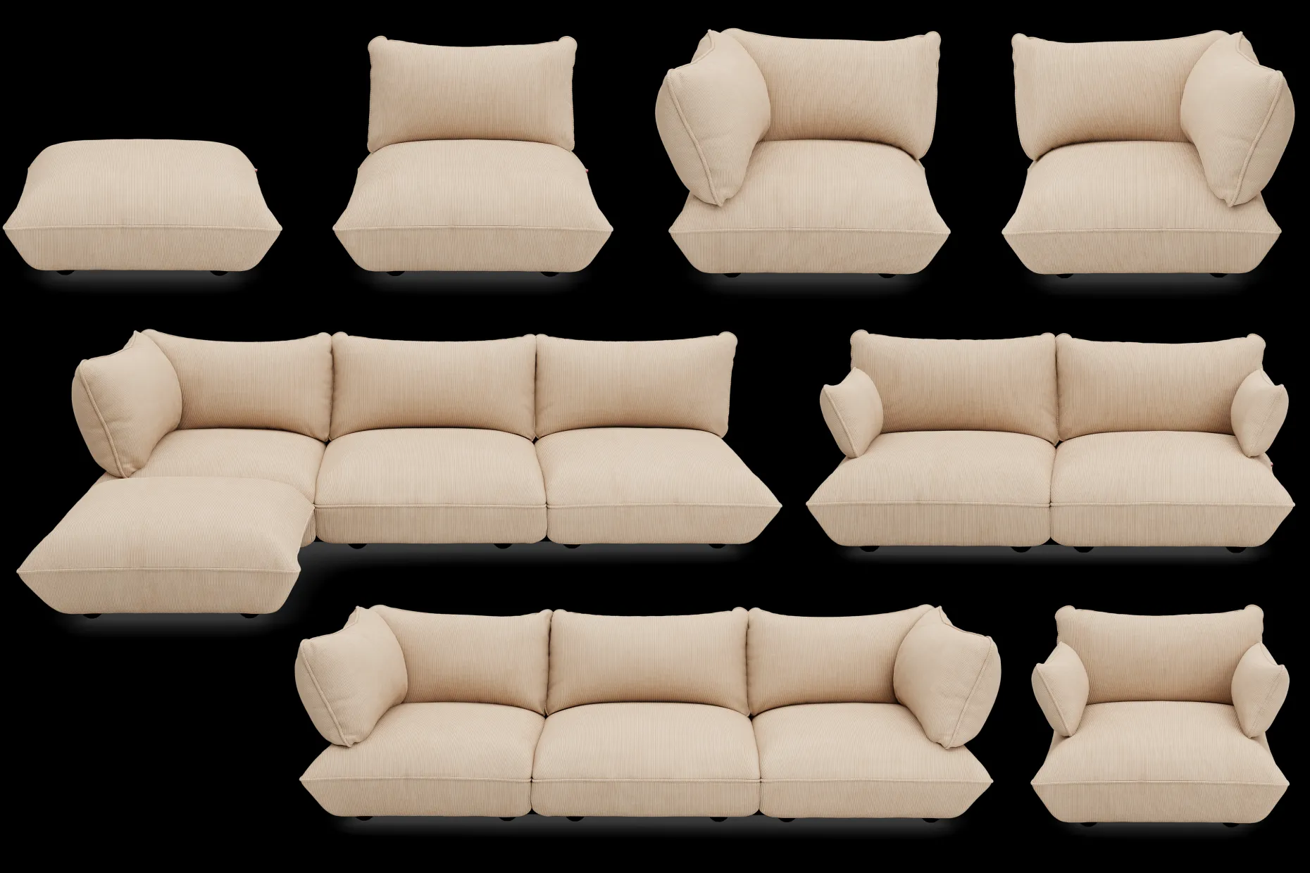 Sumo Sofa Grand Cord Beige Modulaire binnenbank, 301x108x90 cm