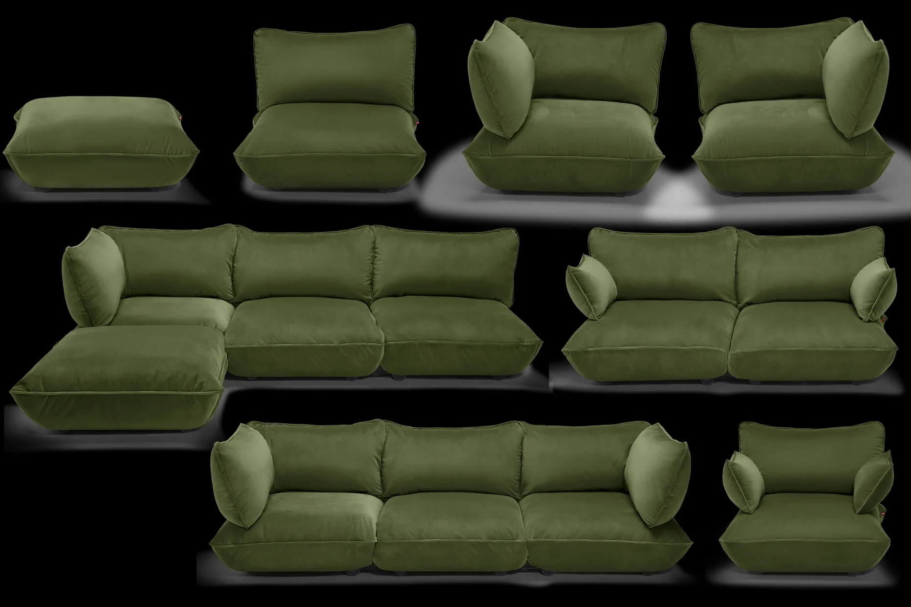 Sumo Sofa Medium Velvet Deep Green Modulaire binnenbank, 210.5x108x90 cm