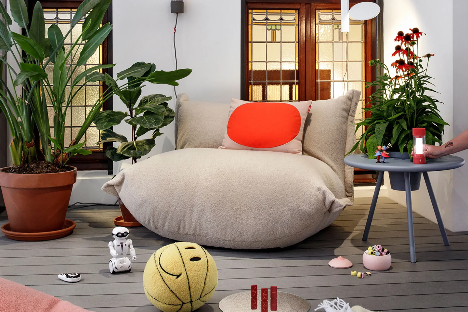 the BonBaron Sherpa Loungestoel, beige, 120x120x75 cm