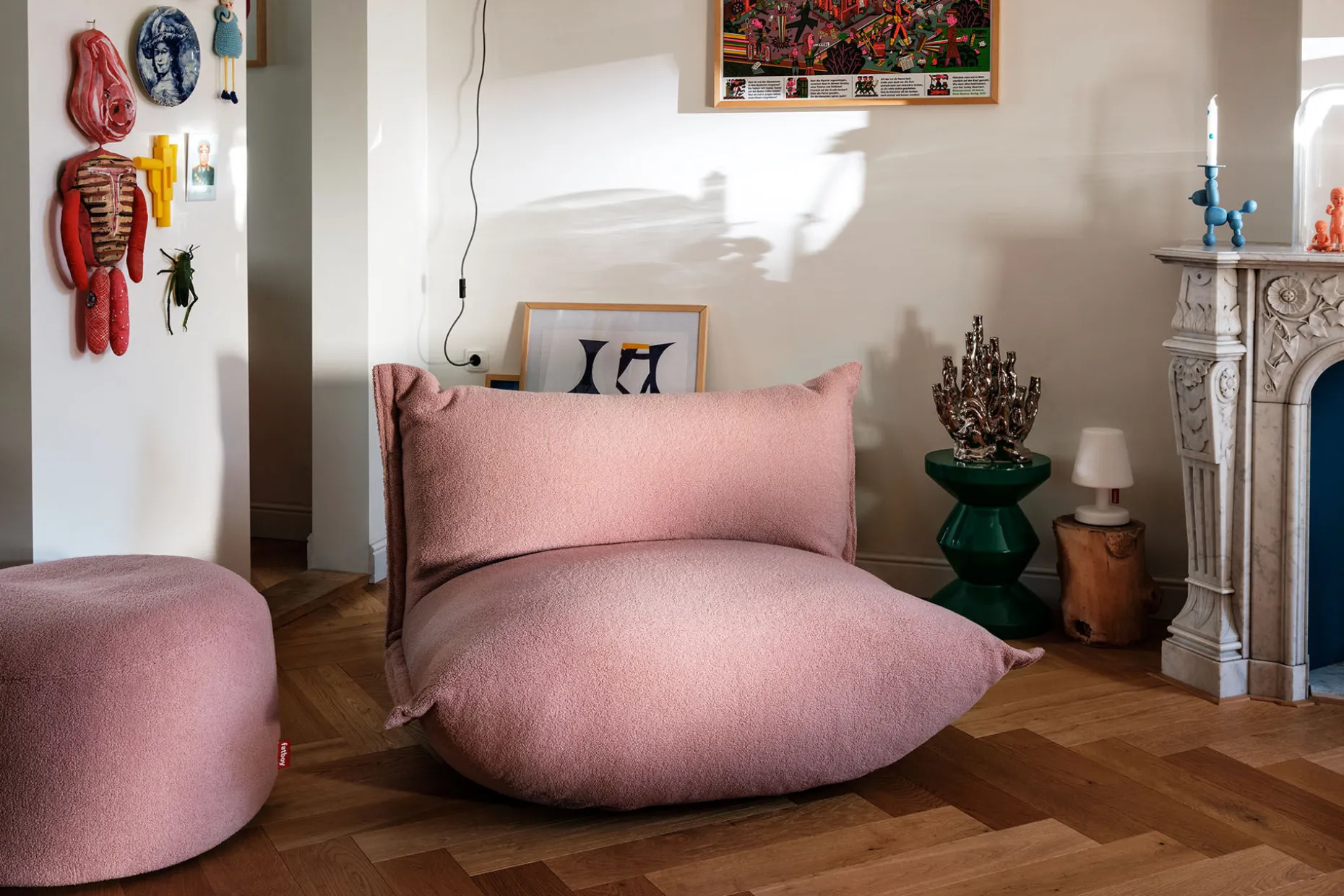 the BonBaron Sherpa Loungestoel, roze, 120x120x75 cm