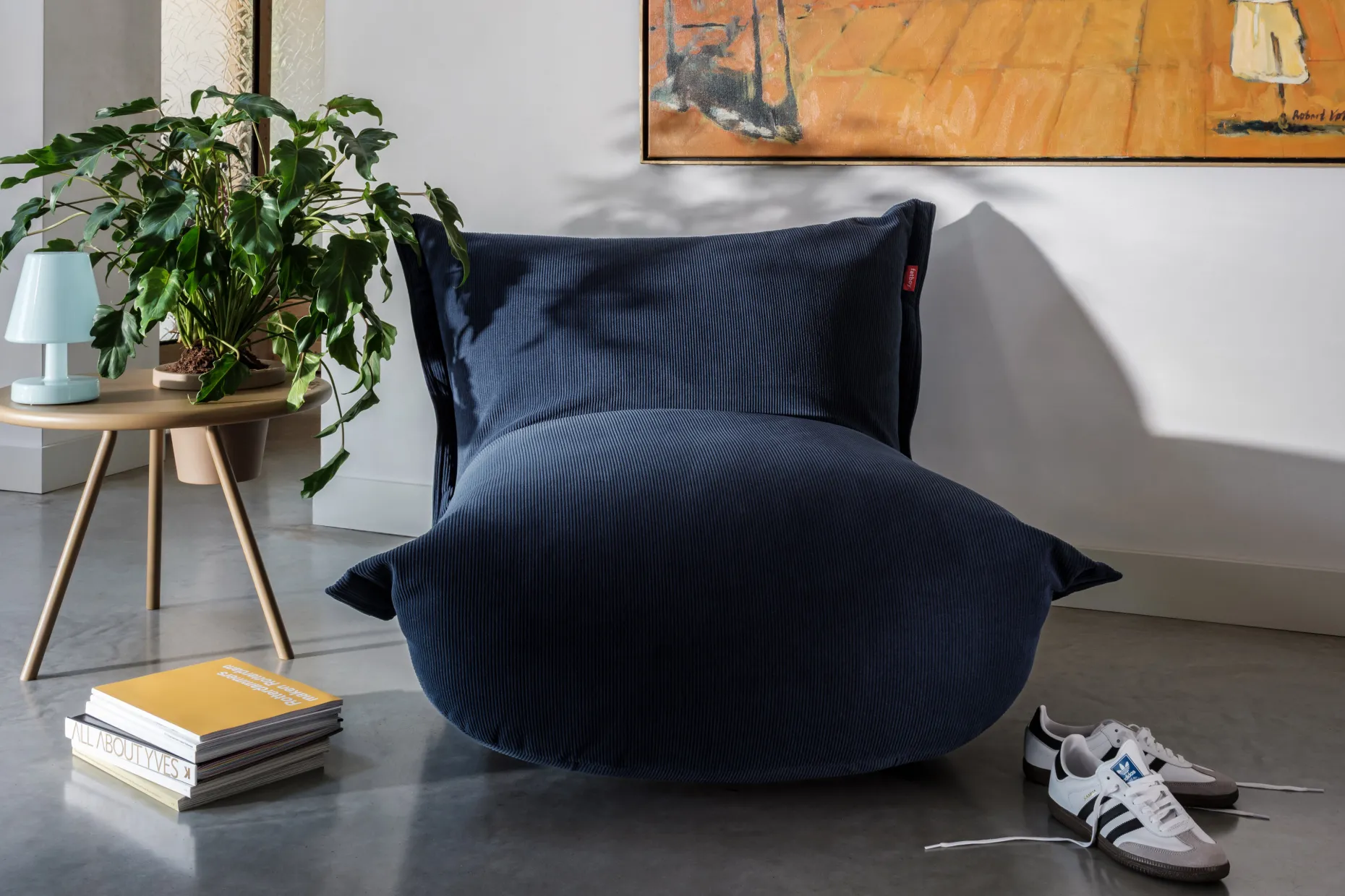 the BonBaron Slim Cord Loungestoel, blauw, 102x85x75 cm